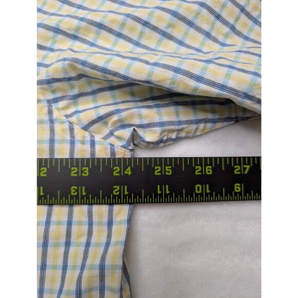 Chaps Easy Care Mens Short Sleeve Button Down Shirt - Large Plaid Yellow Blue - Picture 5 of 7